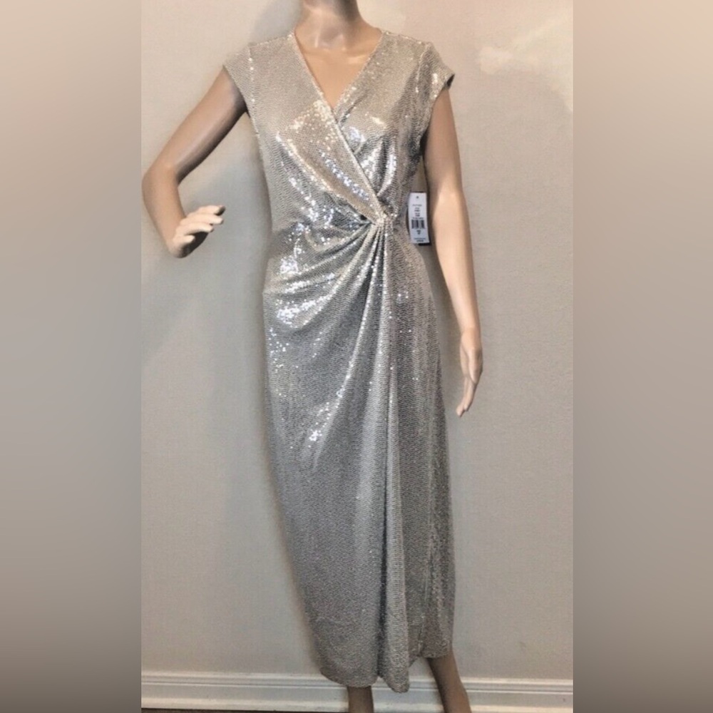 Elegant Silver Sequin Evening Gown